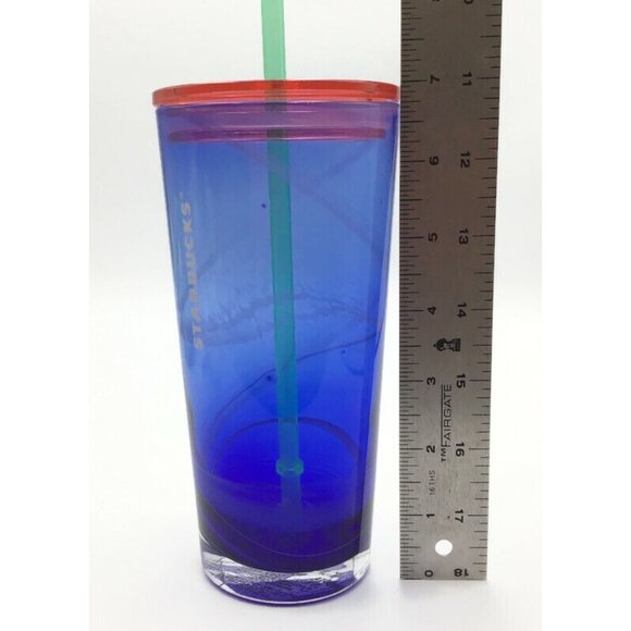 2022 Starbucks Ocean Spray 18 oz. Glass Cold Tumbler Lid Straw Blue Transparent - Picture 5 of 5